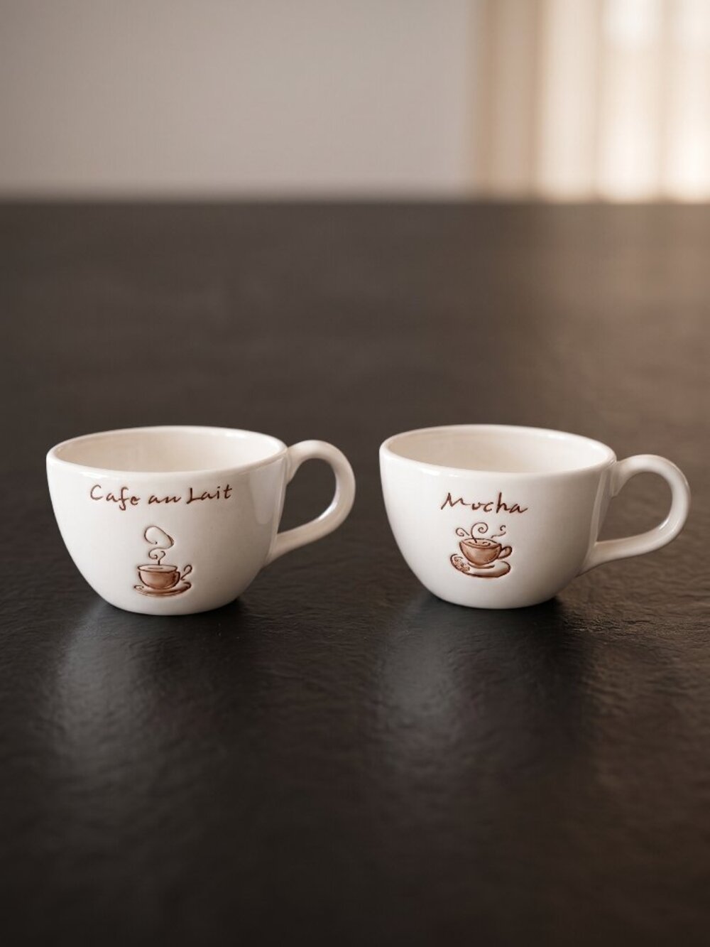 Pottery Barn Mocha & Café au Lait Espresso Cups Set of 2 Ceramic White 6 Oz